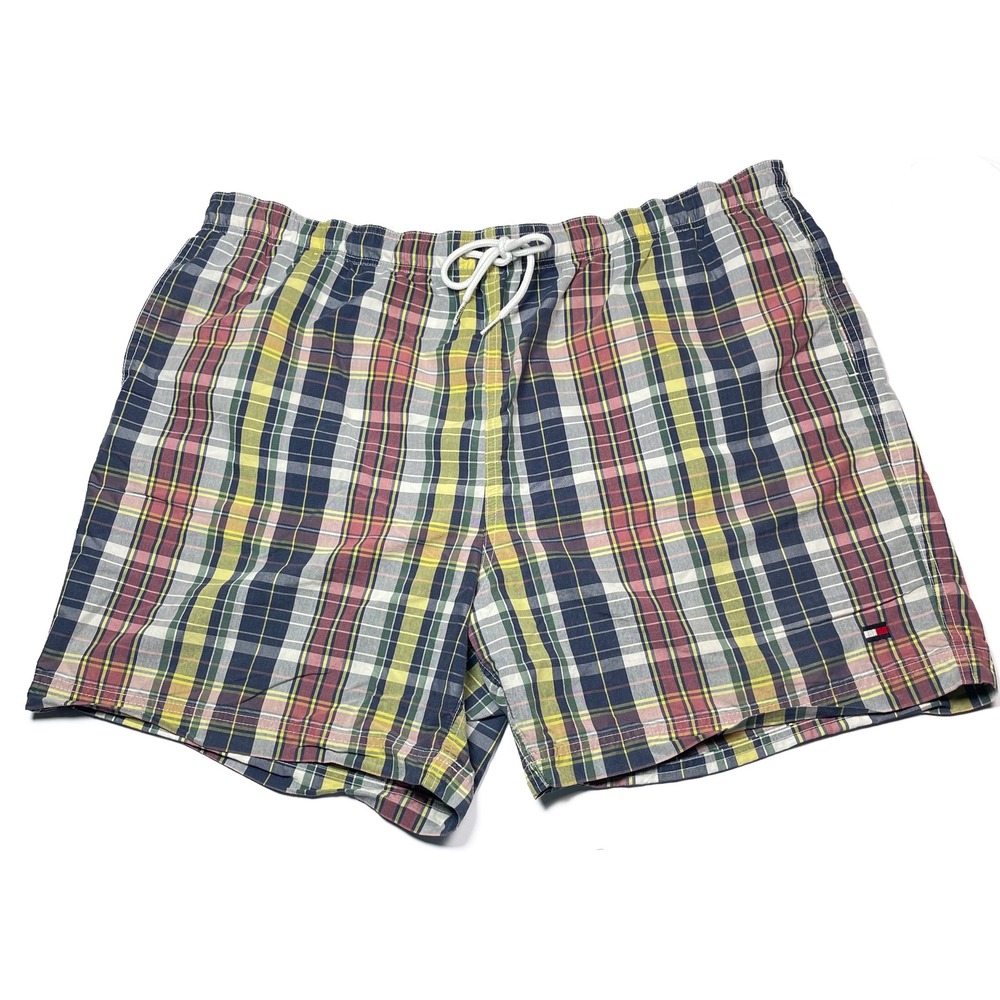Tommy Hilfiger Plaid Men's Swim Trunks XXL‎ Lined Multicolor NWOT Preppy Retro